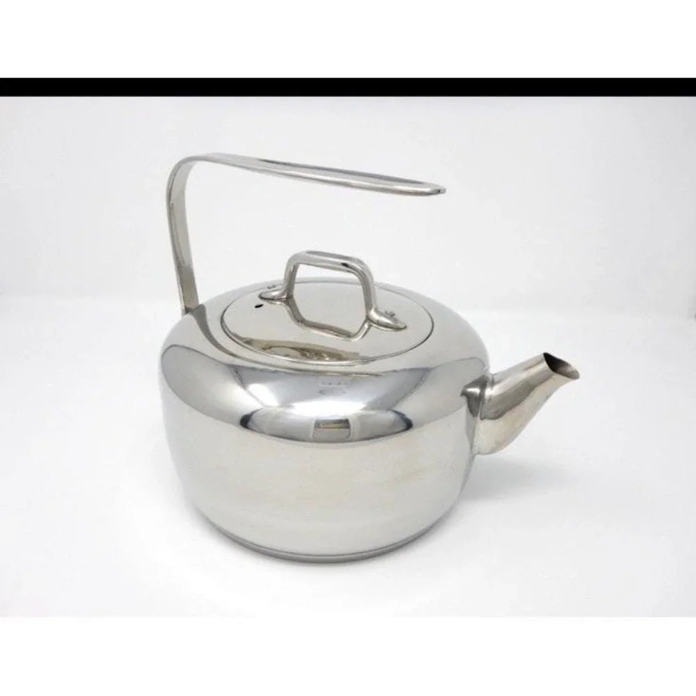 Vtg Lagostina Stainless Steel Stovetop Tea Kettle Dramatic Architecural Handle